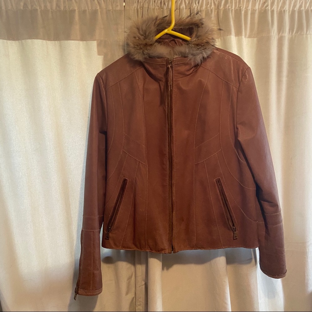 Super Cute Leather Jacket with Real Fur Trim
